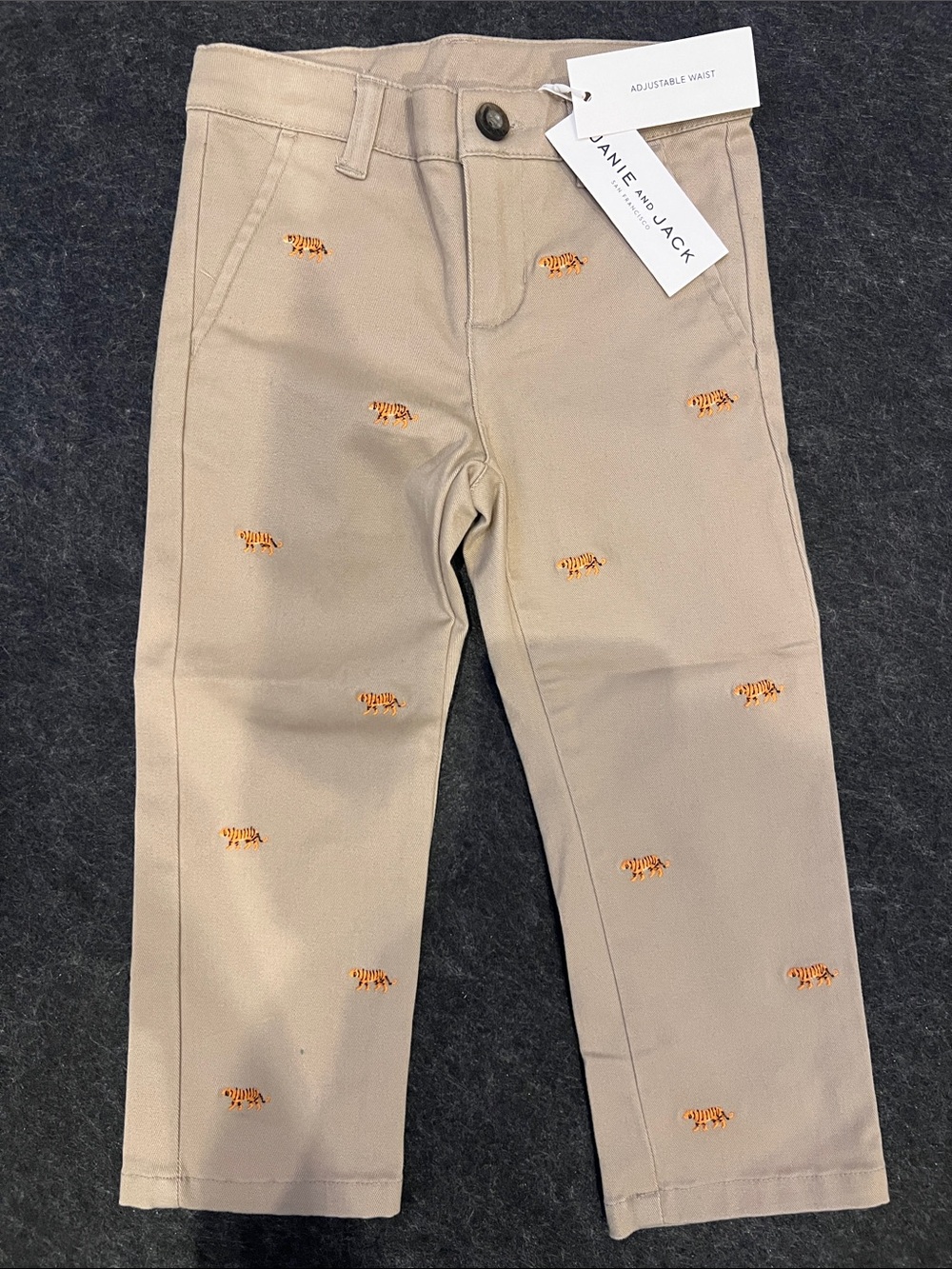 Janie and Jack Beige Chinos with Orange Tiger Embroidery pants
